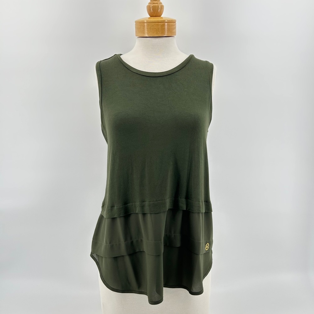 Michael Kors Olive Green Sleeveless Tiered Tank Top - Women's Size L